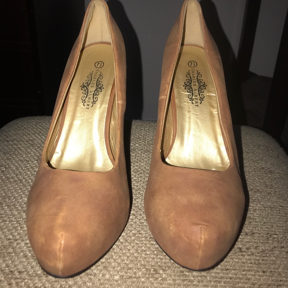 Brown faux suede stilettos